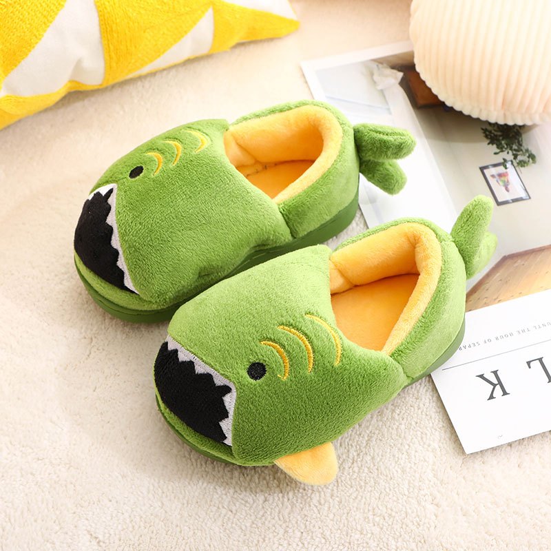 Boys' Dinosaur Slippers with Plush TPR Sole & Alligator/Crocodile Teeth - Warm Winter Indoor/Outdoor, Green & White Low-Top Easy Slip-On for, Cute Dino Footwear for Bedtime & Play