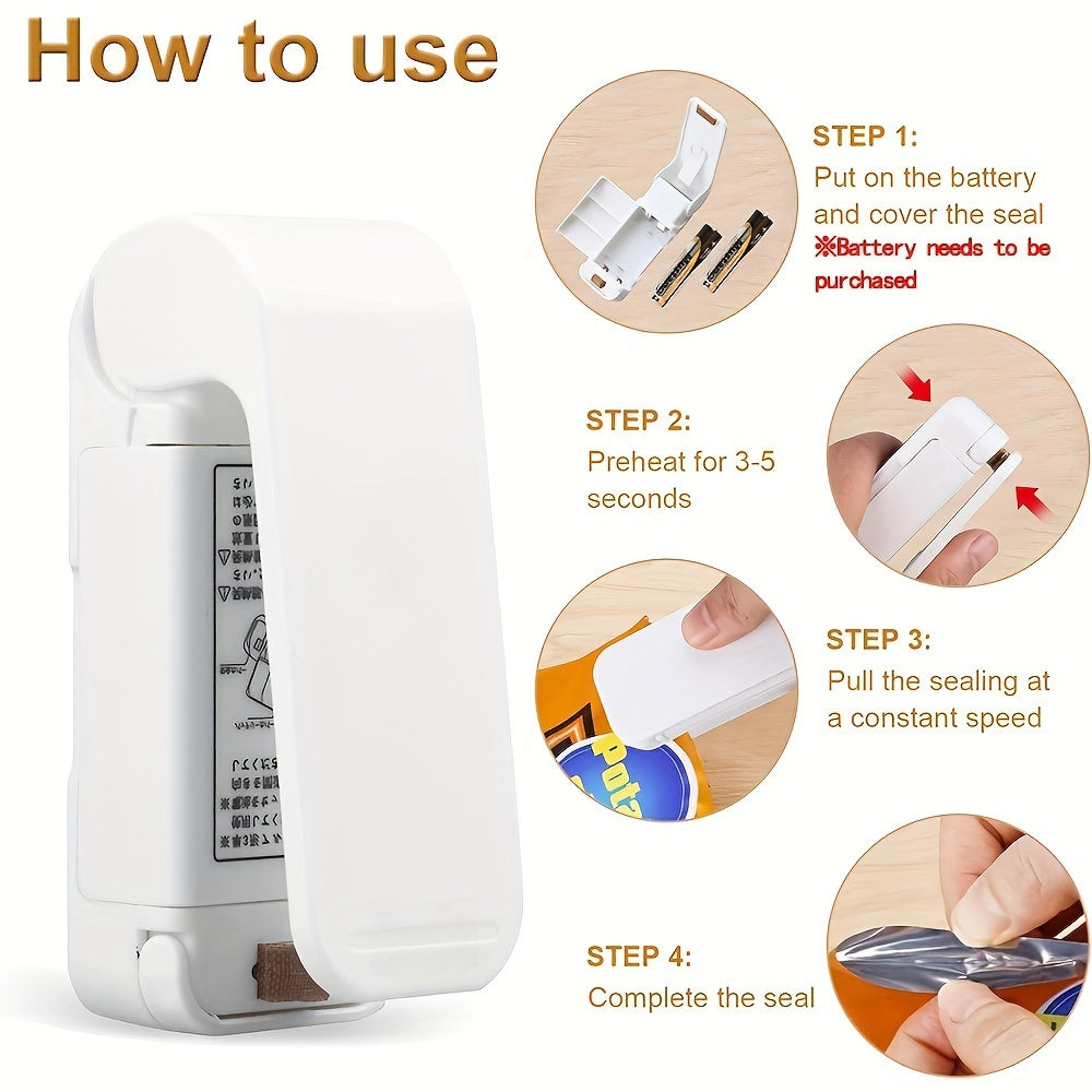 1pc Mini Vacuum Food Sealer Machine with Digital-like Operation - Cordless Portable Handheld Device, One-Touch Seal System, Low-Loss Heating Technology & Ergonomic Design for Freshness Preservation, White/Pink, Compatible wit