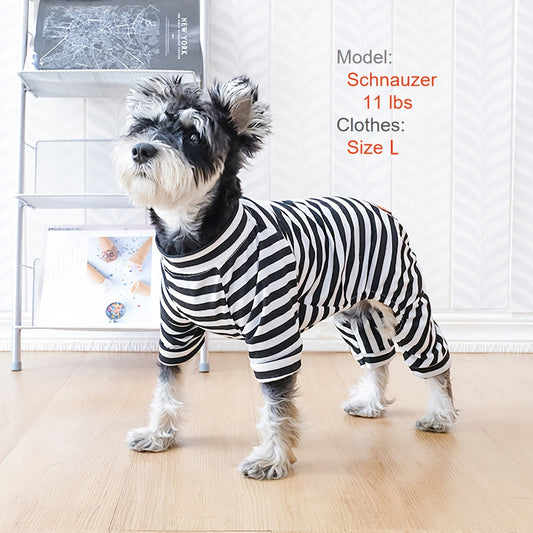 Year-Round Cozy Knit Pajamas for Small Dogs & Cats - Easy Pullover, Stretch Comfort, Stylish Stripes