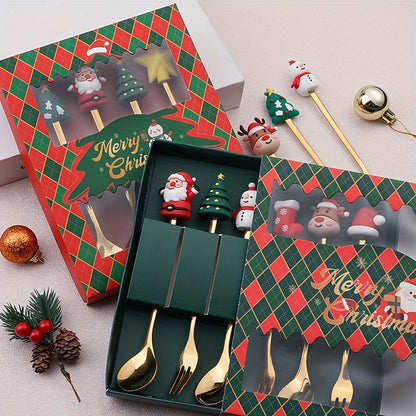 4/6Pcs Christmas Coffee Spoons Forks Set, Coffee Spoons, Stainless Steel Spoon Fork