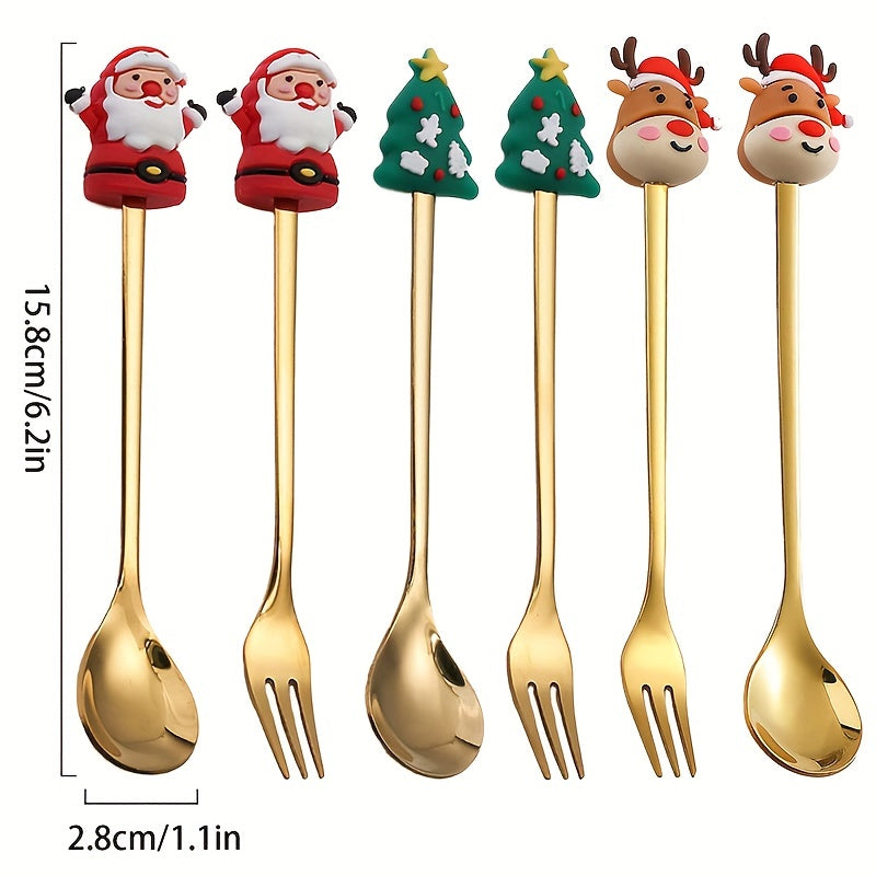 4/6Pcs Christmas Coffee Spoons Forks Set, Coffee Spoons, Stainless Steel Spoon Fork