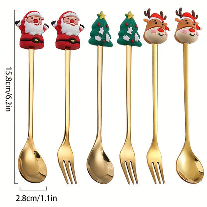 4/6Pcs Christmas Coffee Spoons Forks Set, Coffee Spoons, Stainless Steel Spoon Fork
