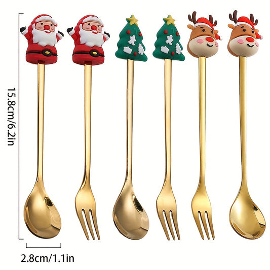 4/6Pcs Christmas Coffee Spoons Forks Set, Coffee Spoons, Stainless Steel Spoon Fork