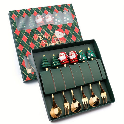 4/6Pcs Christmas Coffee Spoons Forks Set, Coffee Spoons, Stainless Steel Spoon Fork