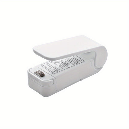 1pc Mini Vacuum Food Sealer Machine with Digital-like Operation - Cordless Portable Handheld Device, One-Touch Seal System, Low-Loss Heating Technology & Ergonomic Design for Freshness Preservation, White/Pink, Compatible wit