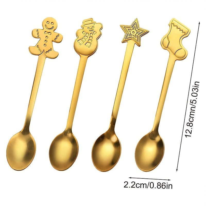 4/6Pcs Christmas Coffee Spoons Forks Set, Coffee Spoons, Stainless Steel Spoon Fork
