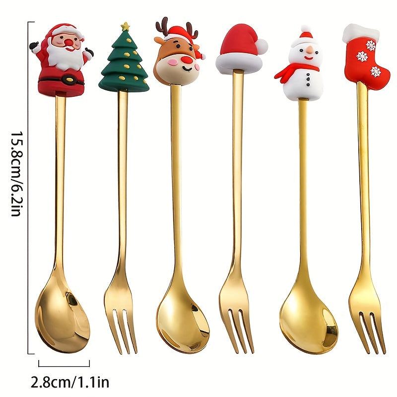 4/6Pcs Christmas Coffee Spoons Forks Set, Coffee Spoons, Stainless Steel Spoon Fork