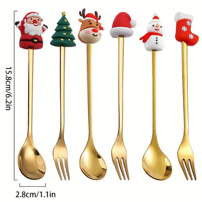 4/6Pcs Christmas Coffee Spoons Forks Set, Coffee Spoons, Stainless Steel Spoon Fork
