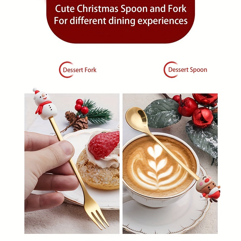 4/6Pcs Christmas Coffee Spoons Forks Set, Coffee Spoons, Stainless Steel Spoon Fork