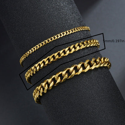 3/5/7/mm Fashion Simple Stainless Steel Cuban Chain Bracelet For Men And Women
