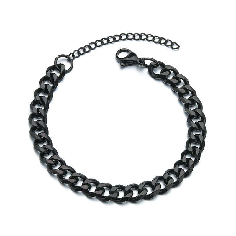 3/5/7/mm Fashion Simple Stainless Steel Cuban Chain Bracelet For Men And Women