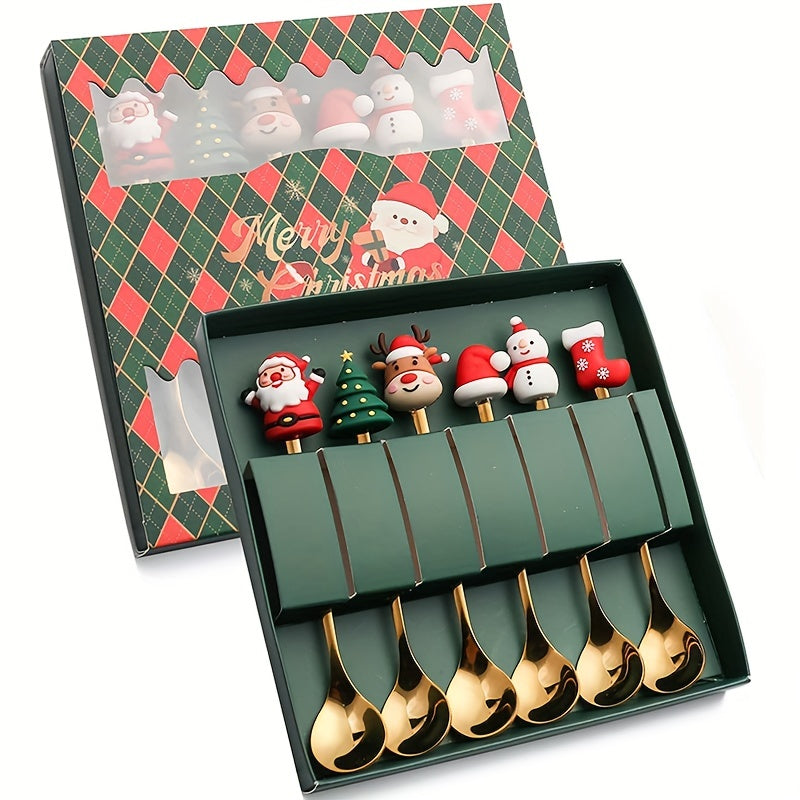 4/6Pcs Christmas Coffee Spoons Forks Set, Coffee Spoons, Stainless Steel Spoon Fork