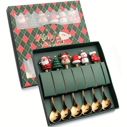 4/6Pcs Christmas Coffee Spoons Forks Set, Coffee Spoons, Stainless Steel Spoon Fork