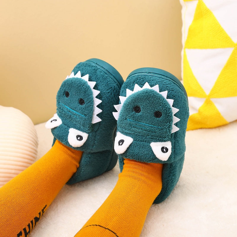 Boys' Dinosaur Slippers with Plush TPR Sole & Alligator/Crocodile Teeth - Warm Winter Indoor/Outdoor, Green & White Low-Top Easy Slip-On for, Cute Dino Footwear for Bedtime & Play