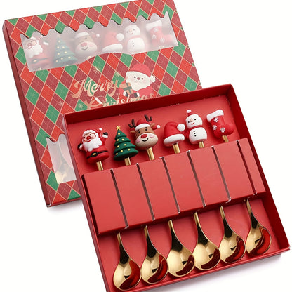 4/6Pcs Christmas Coffee Spoons Forks Set, Coffee Spoons, Stainless Steel Spoon Fork