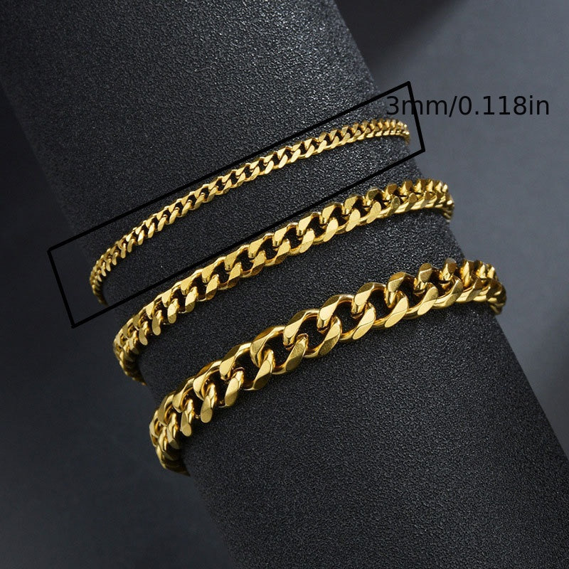 3/5/7/mm Fashion Simple Stainless Steel Cuban Chain Bracelet For Men And Women