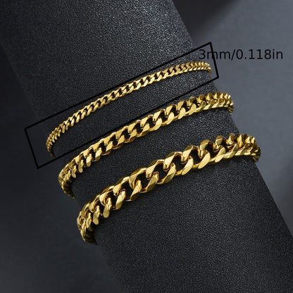 3/5/7/mm Fashion Simple Stainless Steel Cuban Chain Bracelet For Men And Women