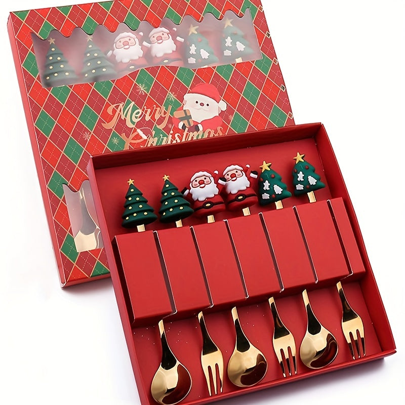 4/6Pcs Christmas Coffee Spoons Forks Set, Coffee Spoons, Stainless Steel Spoon Fork