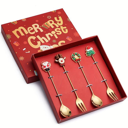 4/6Pcs Christmas Coffee Spoons Forks Set, Coffee Spoons, Stainless Steel Spoon Fork