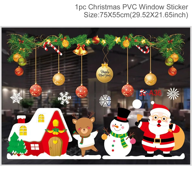 Christmas Wall Window Stickers Marry Christmas Decoration For Home 2024 Christmas Ornaments Xmas Navidad Gift New Year 2025