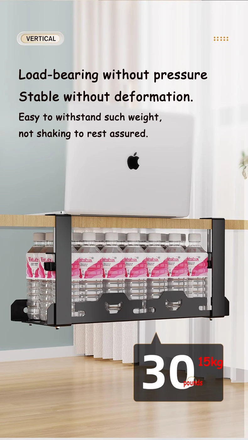 Telescopic Under Table Storage Rack Metal Cable Management Tray Home Office Desk Wire Organizer No Punching Storage Accessories