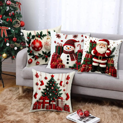 Cartoon Snowman Print Throw Pillowcase Santa Cluas