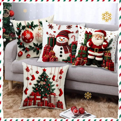 Cartoon Snowman Print Throw Pillowcase Santa Cluas