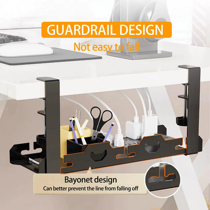 Telescopic Under Table Storage Rack Metal Cable Management Tray Home Office Desk Wire Organizer No Punching Storage Accessories