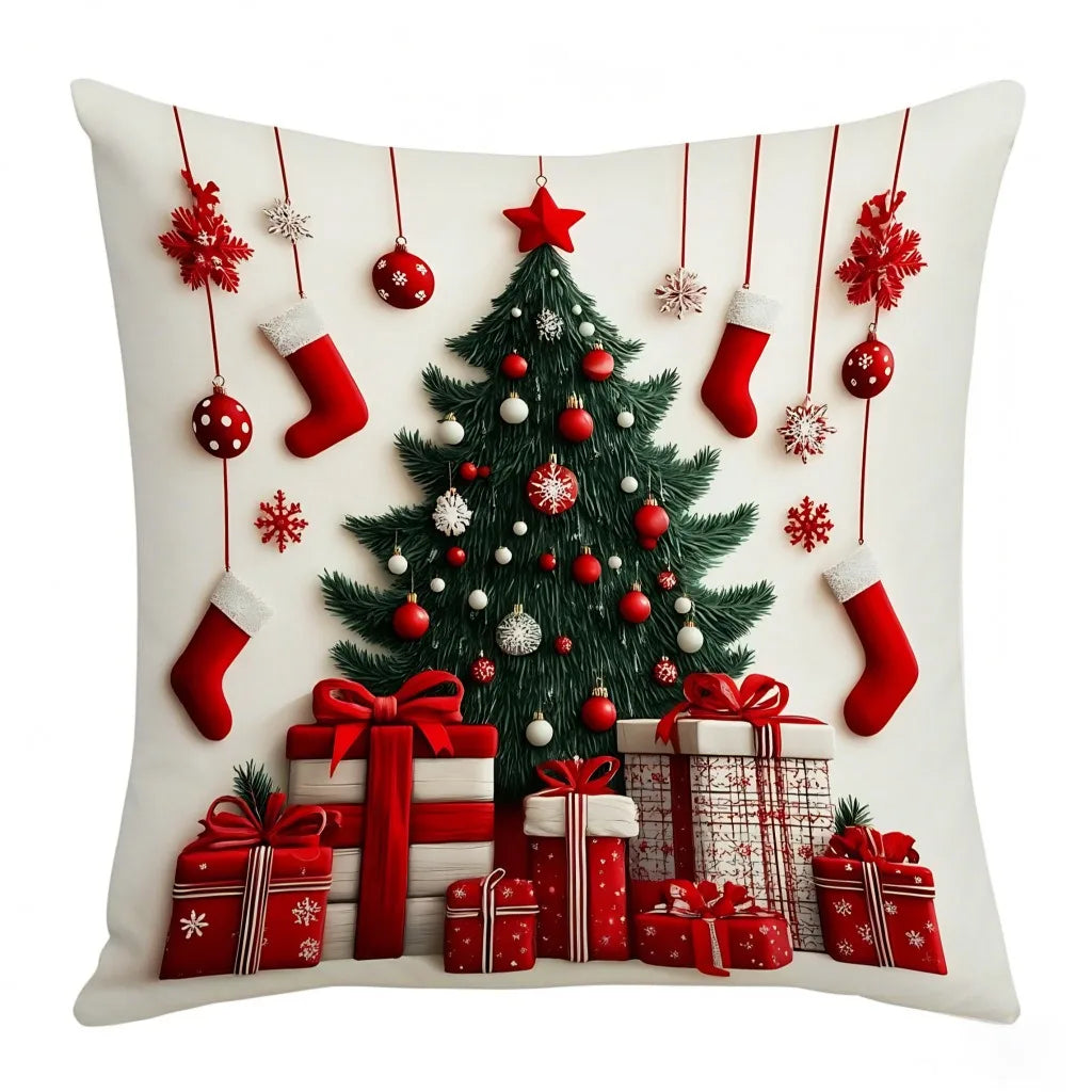 Cartoon Snowman Print Throw Pillowcase Santa Cluas