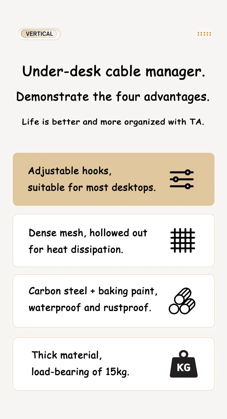 Telescopic Under Table Storage Rack Metal Cable Management Tray Home Office Desk Wire Organizer No Punching Storage Accessories