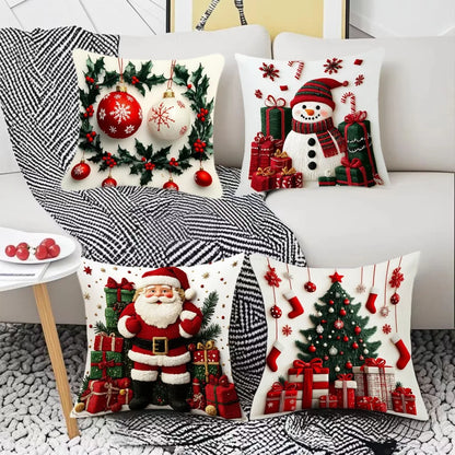 Cartoon Snowman Print Throw Pillowcase Santa Cluas