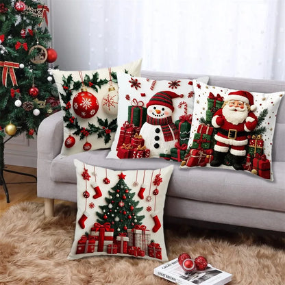 Cartoon Snowman Print Throw Pillowcase Santa Cluas