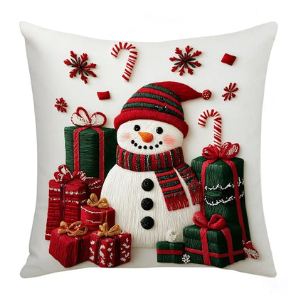 Cartoon Snowman Print Throw Pillowcase Santa Cluas