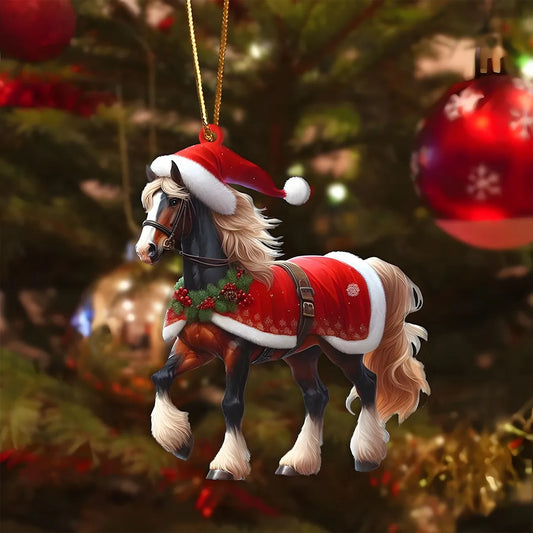Christmas 2D Acrylic Animal Pendants Xmas Tree Horse Cat Dog