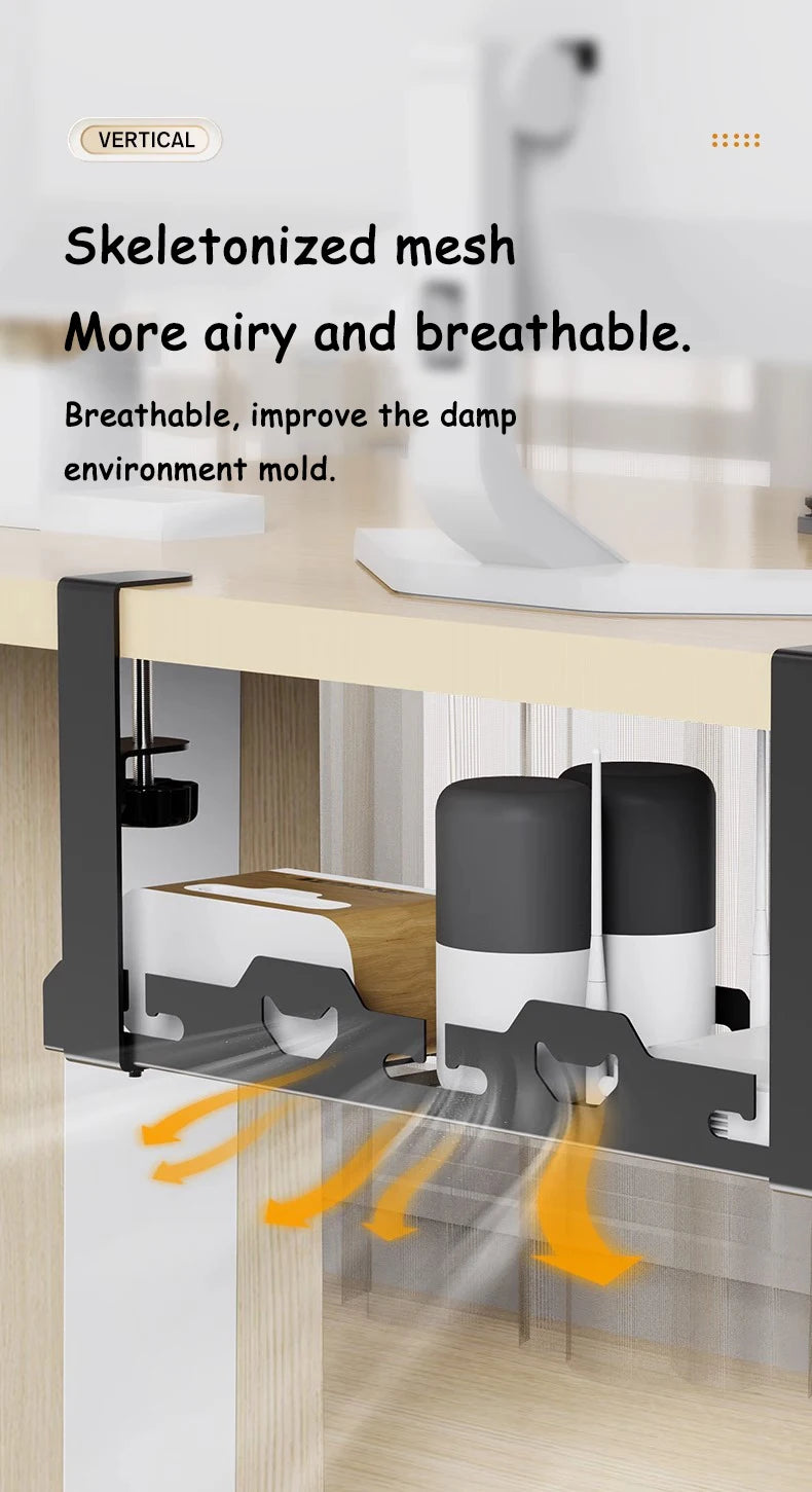 Telescopic Under Table Storage Rack Metal Cable Management Tray Home Office Desk Wire Organizer No Punching Storage Accessories