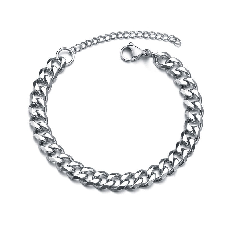 3/5/7/mm Fashion Simple Stainless Steel Cuban Chain Bracelet For Men And Women