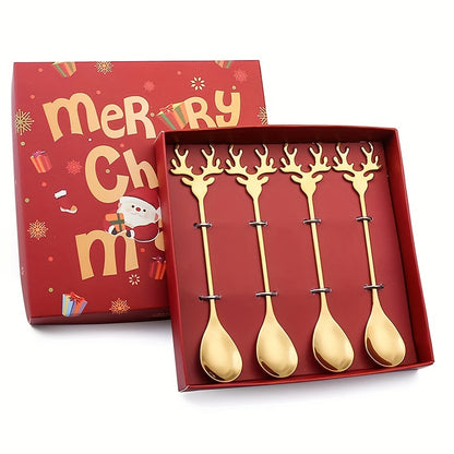 4/6Pcs Christmas Coffee Spoons Forks Set, Coffee Spoons, Stainless Steel Spoon Fork