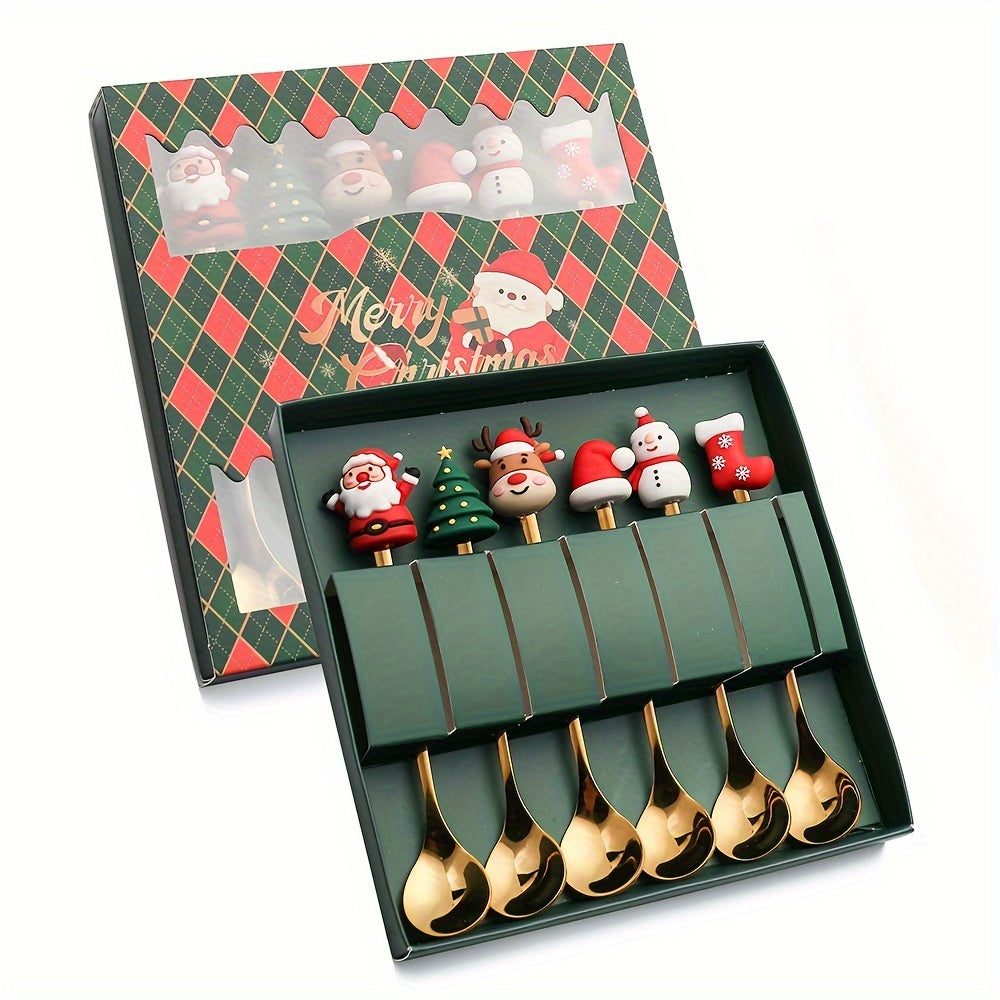 4/6Pcs Christmas Coffee Spoons Forks Set, Coffee Spoons, Stainless Steel Spoon Fork