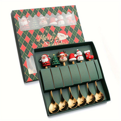 4/6Pcs Christmas Coffee Spoons Forks Set, Coffee Spoons, Stainless Steel Spoon Fork