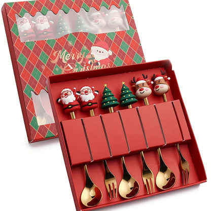4/6Pcs Christmas Coffee Spoons Forks Set, Coffee Spoons, Stainless Steel Spoon Fork