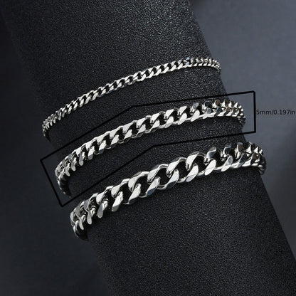 3/5/7/mm Fashion Simple Stainless Steel Cuban Chain Bracelet For Men And Women