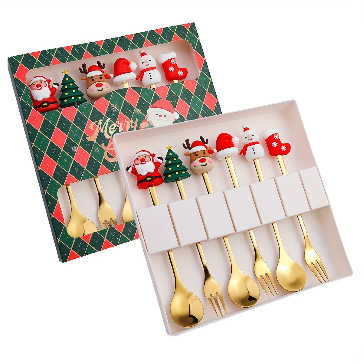 4/6Pcs Christmas Coffee Spoons Forks Set, Coffee Spoons, Stainless Steel Spoon Fork