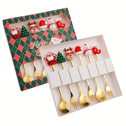 4/6Pcs Christmas Coffee Spoons Forks Set, Coffee Spoons, Stainless Steel Spoon Fork