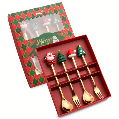 4/6Pcs Christmas Coffee Spoons Forks Set, Coffee Spoons, Stainless Steel Spoon Fork